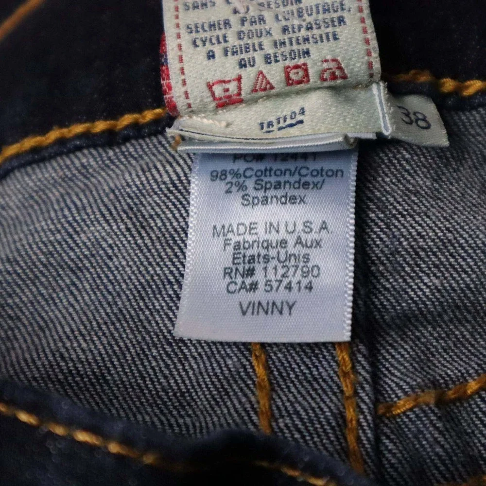 True Religion Vinny Jeans Mens 38 Indigo Blue Slim Straight Made in USA Stretch - Picture 5 of 8